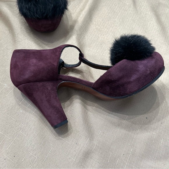 Chie Mihara Burgundy Suede Pompom Platform Heels Sz 7 (37.5) - Picture 5 of 13